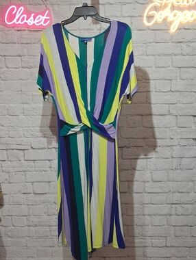 Apt. 9 Striped Twist-Front Midi Dress in Green, Purple & Yellow